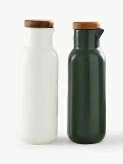 Azijn- en olie-dispenser Essentials van porselein en acaciahout, set van 2