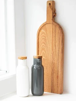 Azijn- en olie-dispenser Essentials van porselein en acaciahout, set van 2
