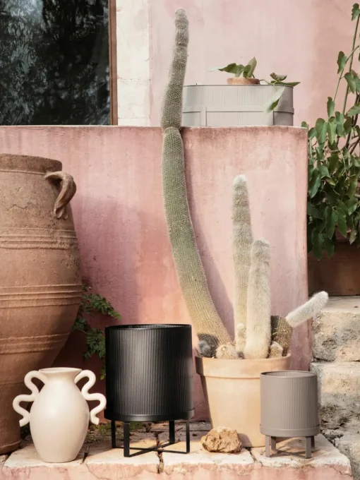 Bloempot Bau met gegroefd oppervlak, H 38 cm