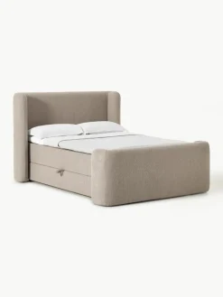 Bouclé boxspring bed Perla met opbergruimte