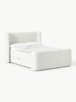 Bouclé boxspring bed Perla met opbergruimte
