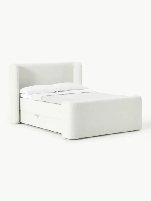 Bouclé boxspring bed Perla met opbergruimte