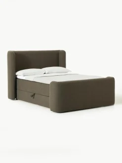 Bouclé boxspring bed Perla met opbergruimte