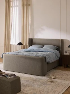Bouclé boxspring bed Perla met opbergruimte