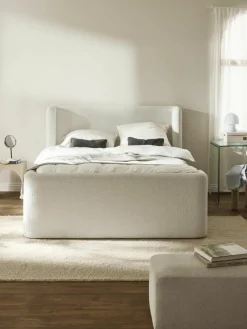 Bouclé boxspring bed Perla met opbergruimte
