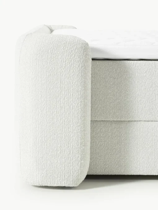 Bouclé boxspring bed Perla met opbergruimte