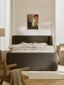 Bouclé boxspring bed Perla met opbergruimte