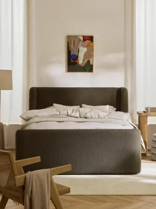 Bouclé boxspring bed Perla met opbergruimte