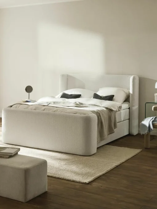 Bouclé boxspring bed Perla met opbergruimte