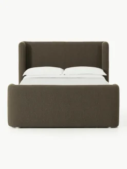 Bouclé boxspring bed Perla met opbergruimte