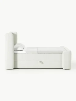 Bouclé boxspring bed Perla met opbergruimte