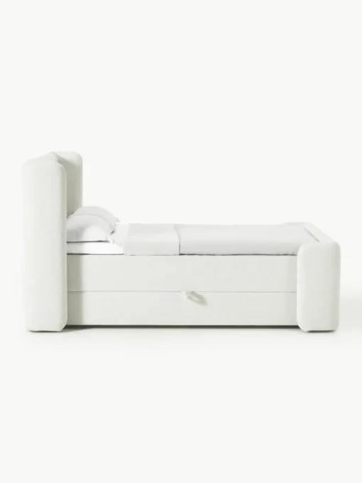 Bouclé boxspring bed Perla met opbergruimte