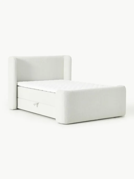 Bouclé boxspring bed Perla met opbergruimte