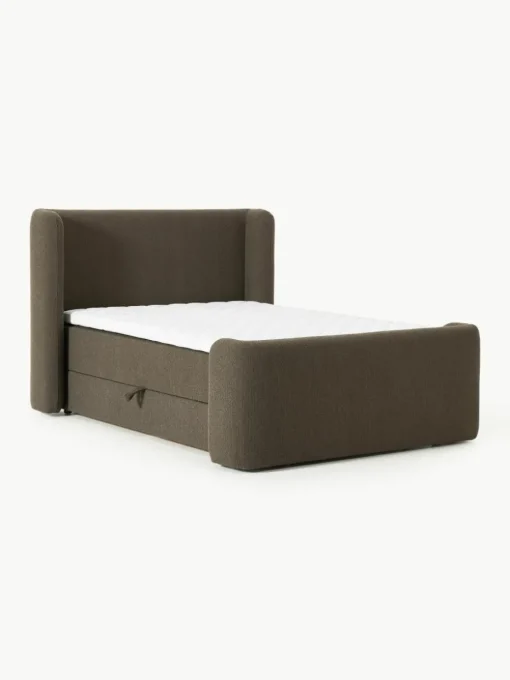 Bouclé boxspring bed Perla met opbergruimte