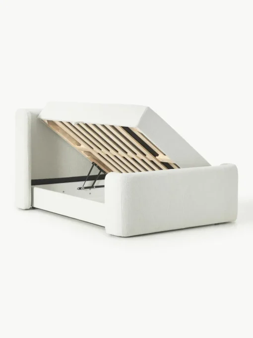 Bouclé boxspring bed Perla met opbergruimte