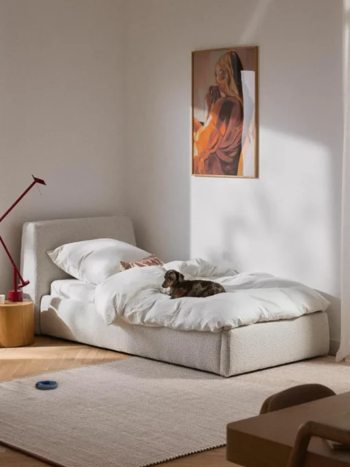 Bouclé eenpersoonsbed Cloud met opbergruimte