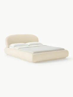 Bouclé gestoffeerd bed Alba met afgeronde hoeken