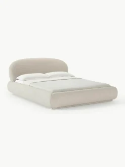 Bouclé gestoffeerd bed Alba met afgeronde hoeken
