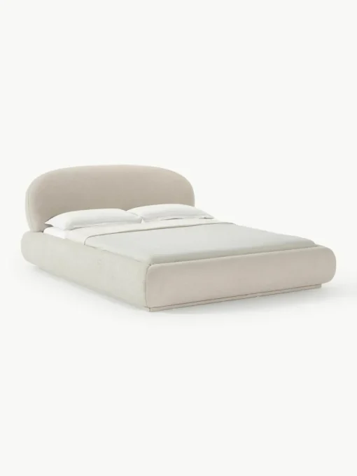 Bouclé gestoffeerd bed Alba met afgeronde hoeken