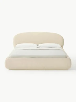 Bouclé gestoffeerd bed Alba met afgeronde hoeken
