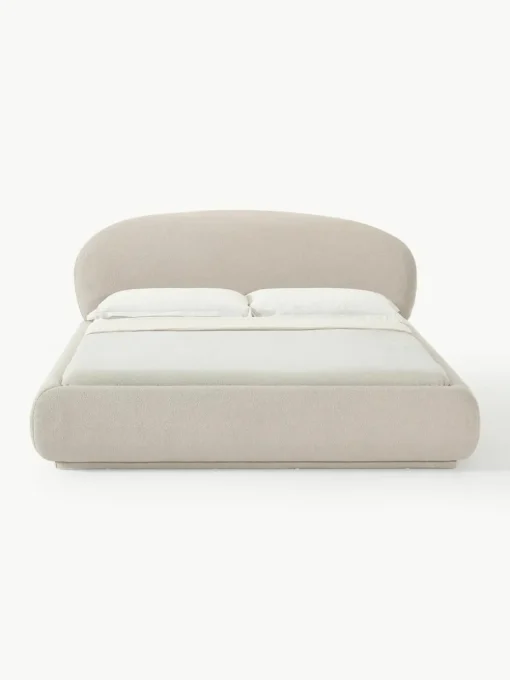 Bouclé gestoffeerd bed Alba met afgeronde hoeken