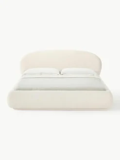 Bouclé gestoffeerd bed Alba met afgeronde hoeken