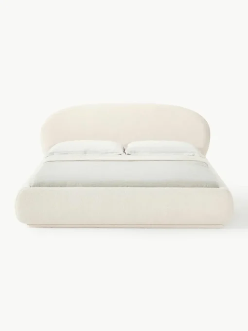 Bouclé gestoffeerd bed Alba met afgeronde hoeken