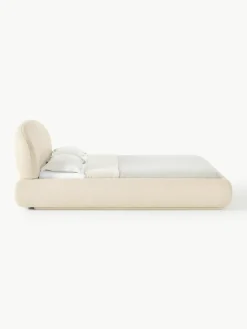 Bouclé gestoffeerd bed Alba met afgeronde hoeken