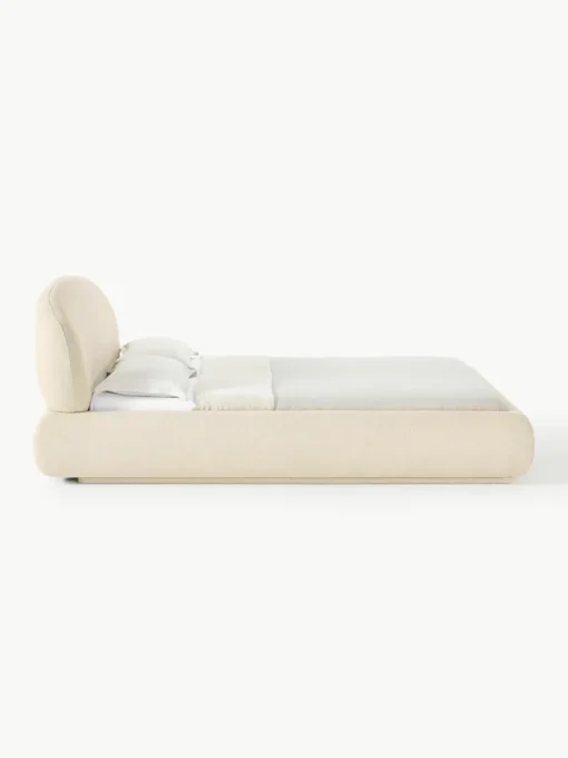 Bouclé gestoffeerd bed Alba met afgeronde hoeken