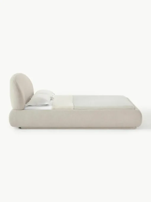 Bouclé gestoffeerd bed Alba met afgeronde hoeken
