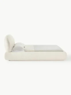 Bouclé gestoffeerd bed Alba met afgeronde hoeken