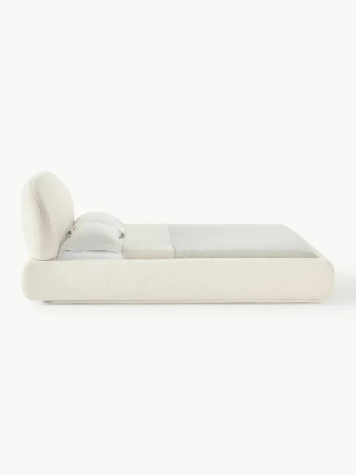 Bouclé gestoffeerd bed Alba met afgeronde hoeken