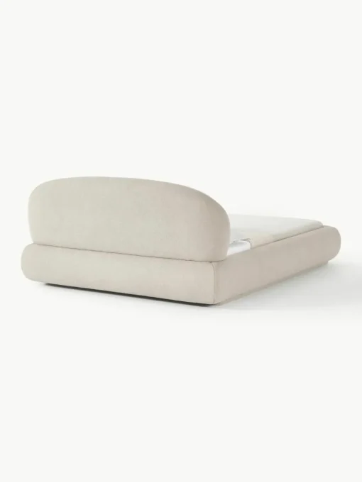 Bouclé gestoffeerd bed Alba met afgeronde hoeken