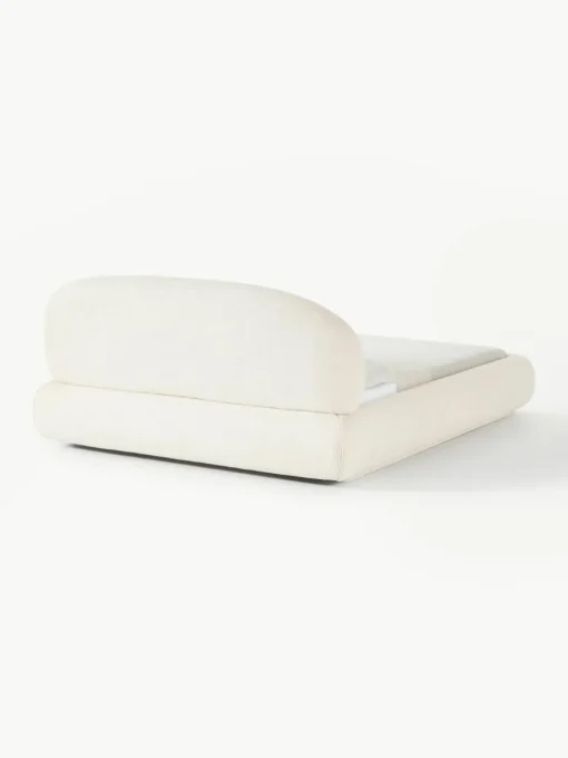 Bouclé gestoffeerd bed Alba met afgeronde hoeken