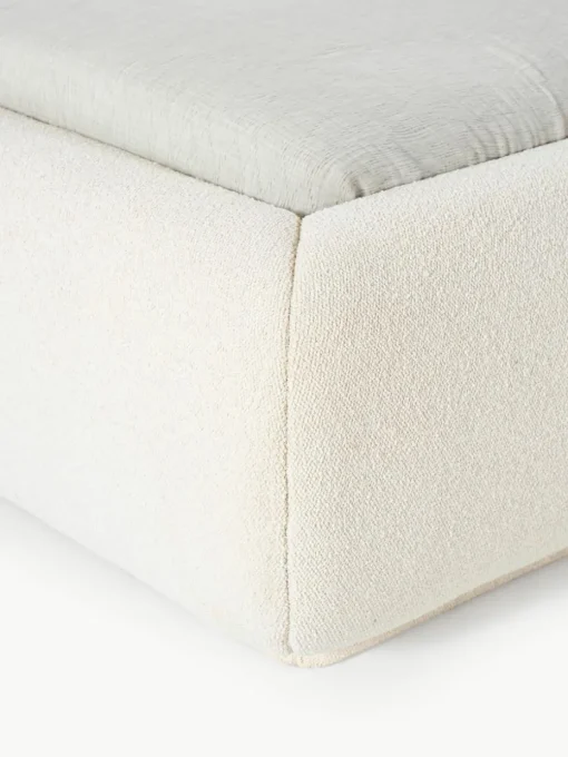 Bouclé gestoffeerd bed Alba met afgeronde hoeken