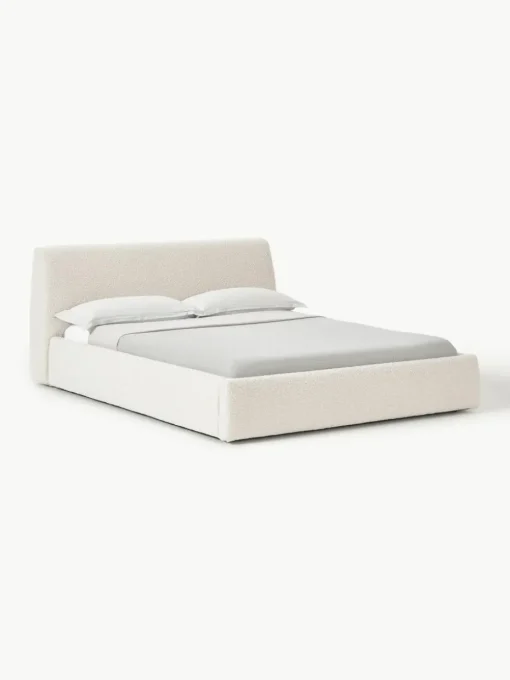 Bouclé gestoffeerd bed Cloud met opbergruimte