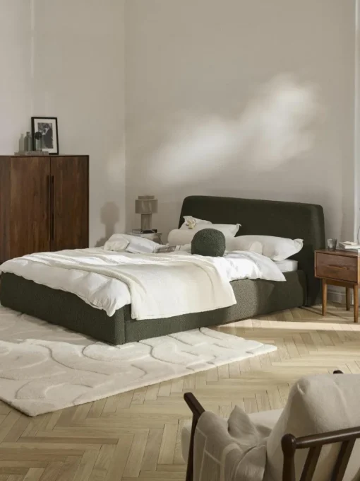 Bouclé gestoffeerd bed Cloud met opbergruimte