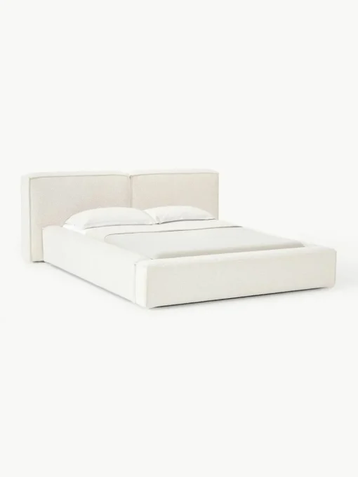 Bouclé gestoffeerd bed Lennon met opbergruimte