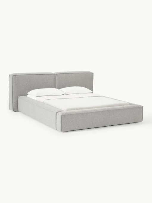 Bouclé gestoffeerd bed Lennon met opbergruimte