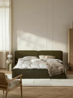 Bouclé gestoffeerd bed Lennon met opbergruimte