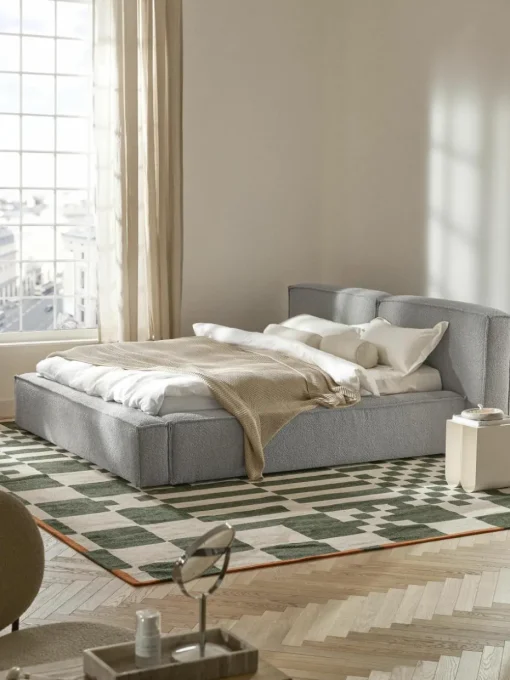 Bouclé gestoffeerd bed Lennon met opbergruimte
