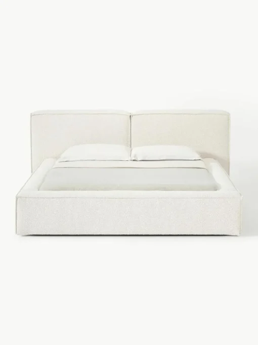 Bouclé gestoffeerd bed Lennon met opbergruimte
