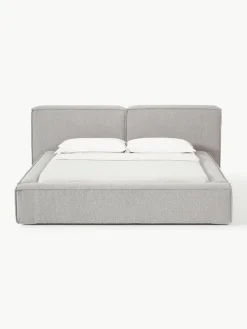 Bouclé gestoffeerd bed Lennon met opbergruimte