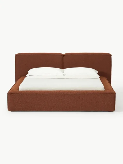 Bouclé gestoffeerd bed Lennon met opbergruimte