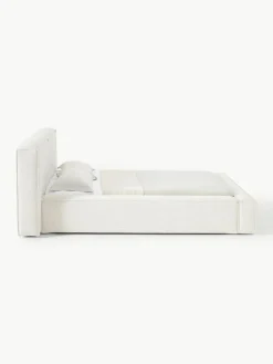 Bouclé gestoffeerd bed Lennon met opbergruimte