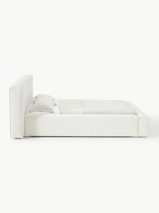 Bouclé gestoffeerd bed Lennon met opbergruimte