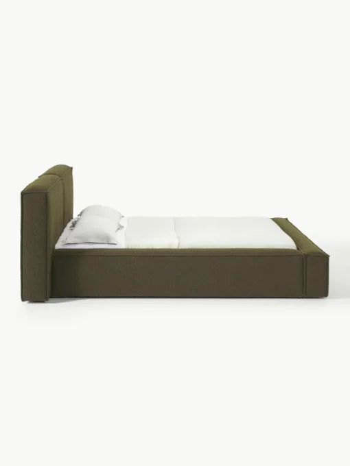 Bouclé gestoffeerd bed Lennon met opbergruimte