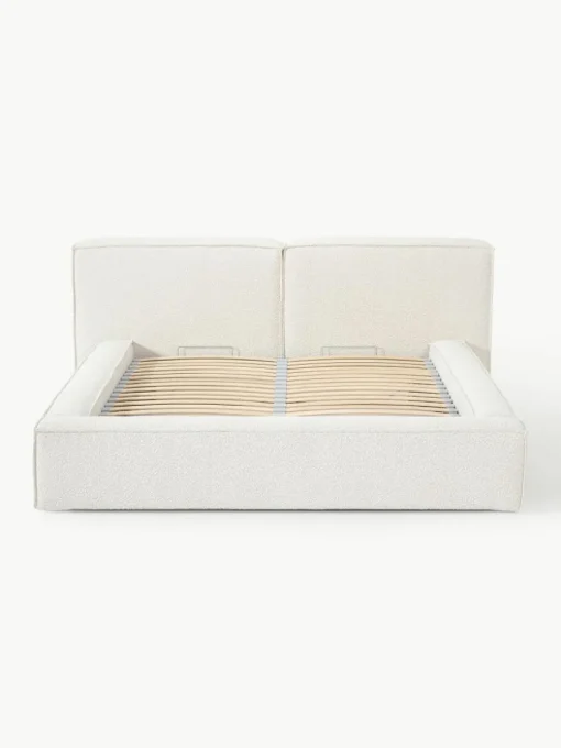 Bouclé gestoffeerd bed Lennon met opbergruimte