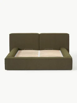 Bouclé gestoffeerd bed Lennon met opbergruimte