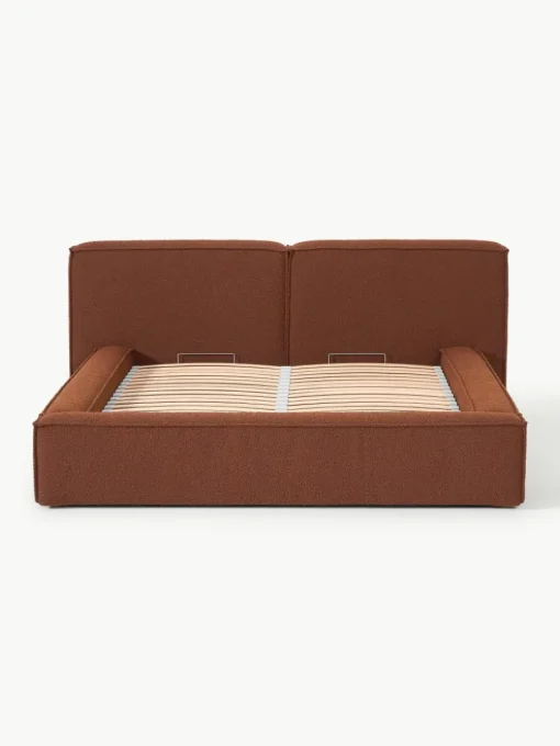 Bouclé gestoffeerd bed Lennon met opbergruimte
